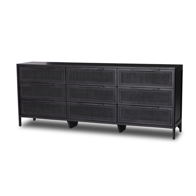 Black Coastal 9-Drawer Cane Front Dresser