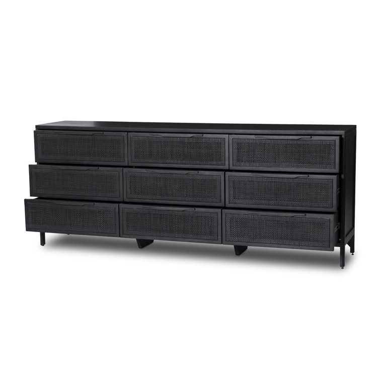 Black Coastal 9-Drawer Cane Front Dresser