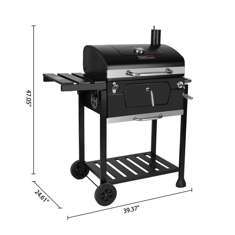 Royal Gourmet 24-Inch Black Barrel Charcoal Grill with Side Table