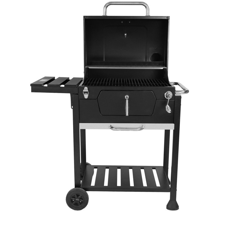 Royal Gourmet 24-Inch Black Barrel Charcoal Grill with Side Table