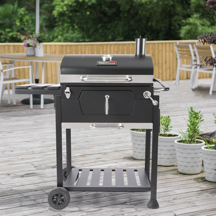 Royal Gourmet 24-Inch Black Barrel Charcoal Grill with Side Table