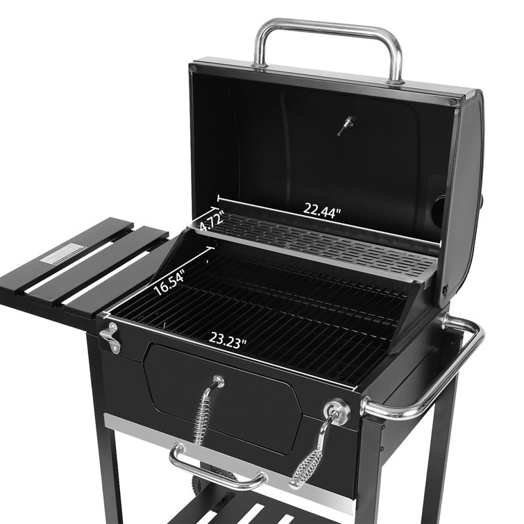 Royal Gourmet 24-Inch Black Barrel Charcoal Grill with Side Table
