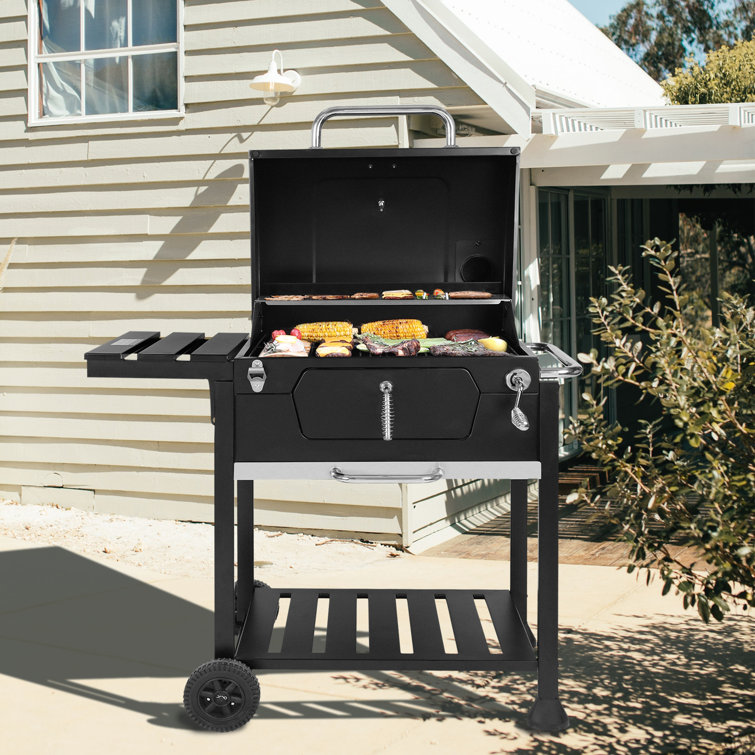 Royal Gourmet 24-Inch Black Barrel Charcoal Grill with Side Table