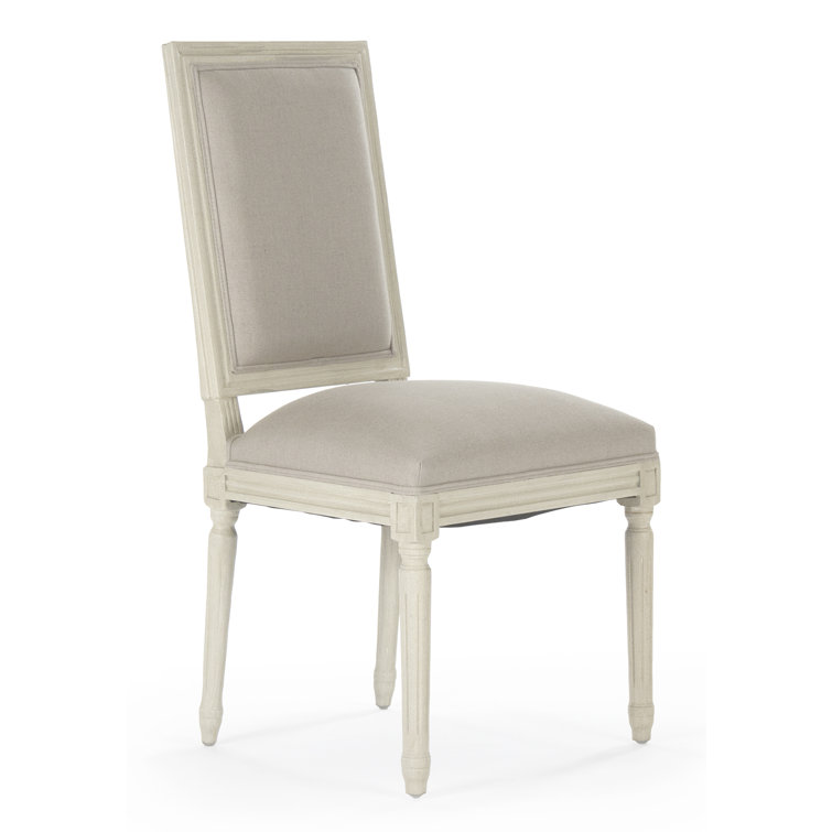 Distressed Ivory Wood Side Chair with Natural Linen and Burlap Upholstery