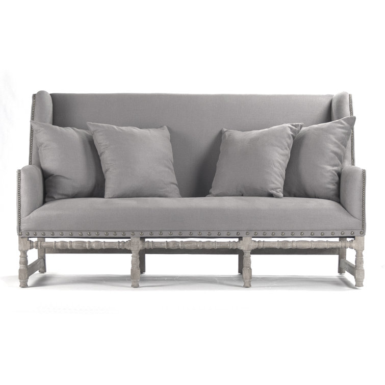 Aubert 76'' Gray Linen Upholstered Loveseat with Nailhead Trim