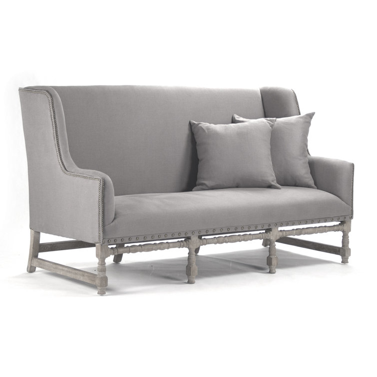 Aubert 76'' Gray Linen Upholstered Loveseat with Nailhead Trim