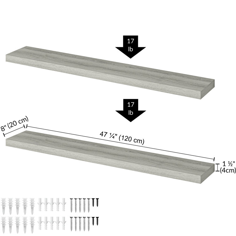 Gray Oak 48'' Floating Wall Shelves with Invisible Brackets