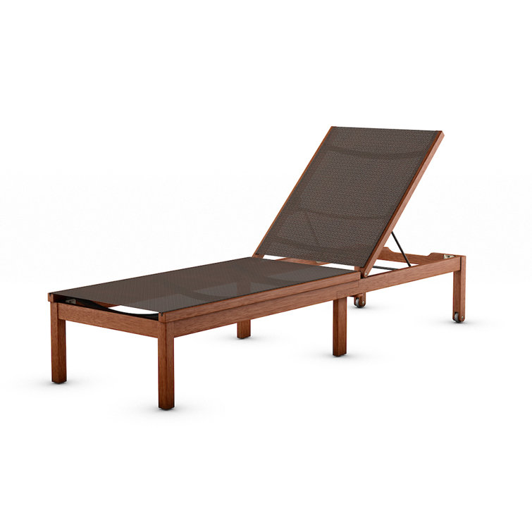 Brown Eucalyptus and Aluminum Outdoor Chaise Lounge