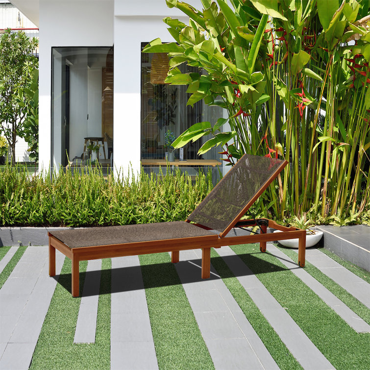 Brown Eucalyptus and Aluminum Outdoor Chaise Lounge