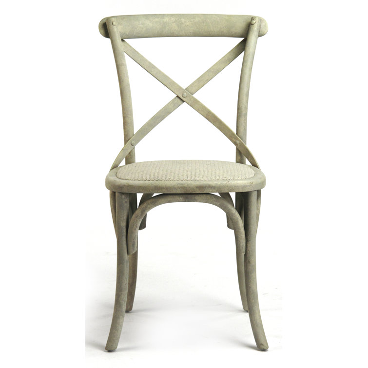 Distressed White Cross Back Cane Side Chair