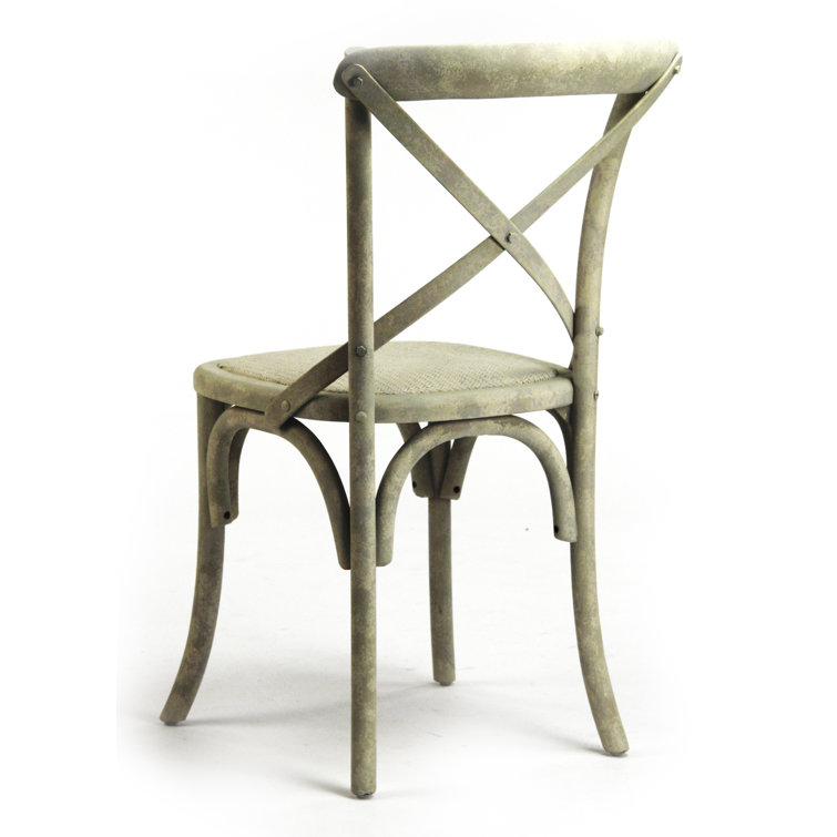 Distressed White Cross Back Cane Side Chair