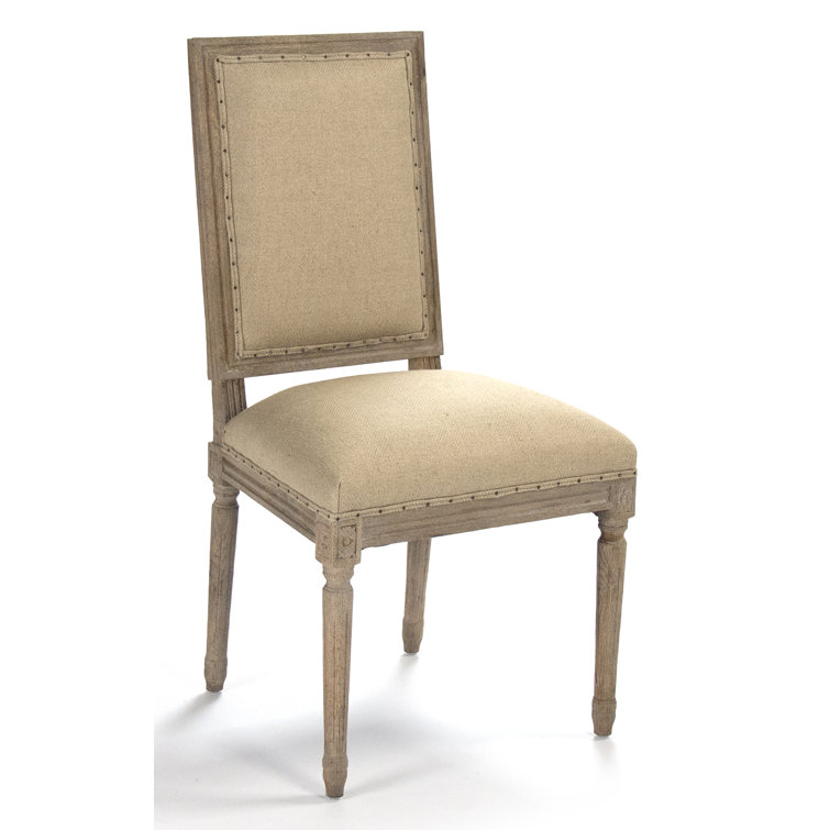 Limed Gray Oak Wood Side Chair with Hemp Upholstery