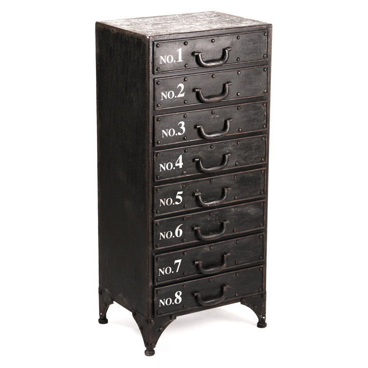 Industrial Black Iron 8-Drawer Freestanding Cabinet