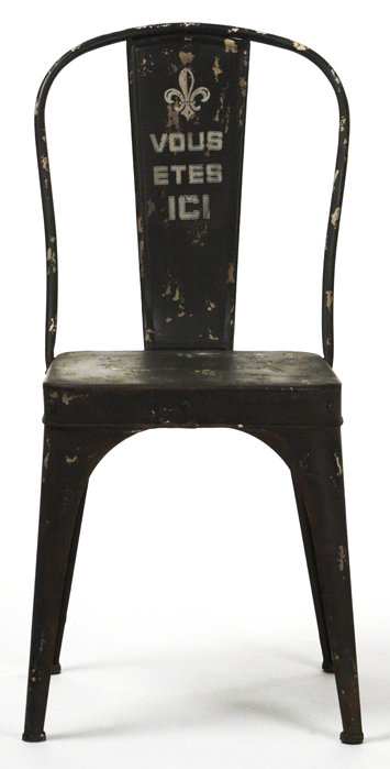 Antique Black Leather Upholstered Slat Side Chair