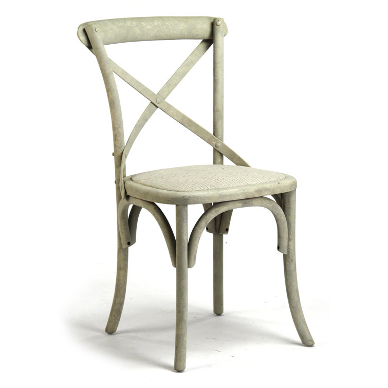 Distressed White Cross Back Cane Side Chair