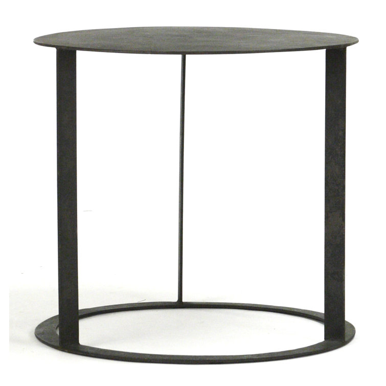Kalil Round Black Wood & Metal End Table with Distressed Finish