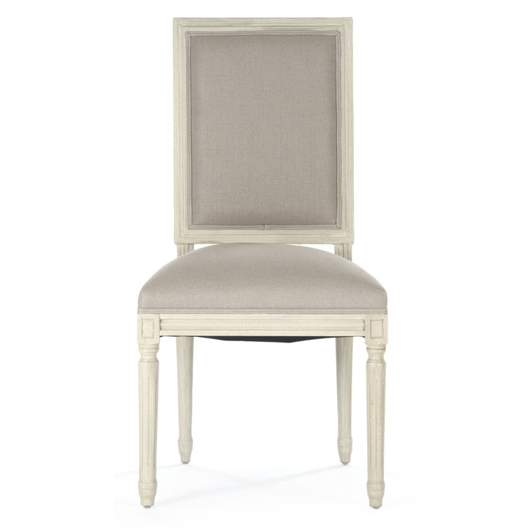 Distressed Ivory Wood Side Chair with Natural Linen and Burlap Upholstery