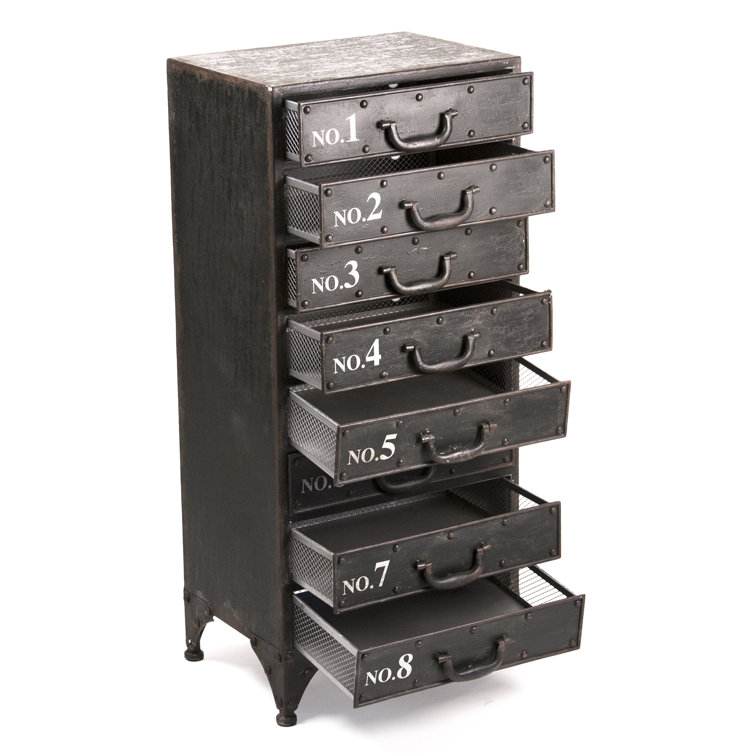 Industrial Black Iron 8-Drawer Freestanding Cabinet