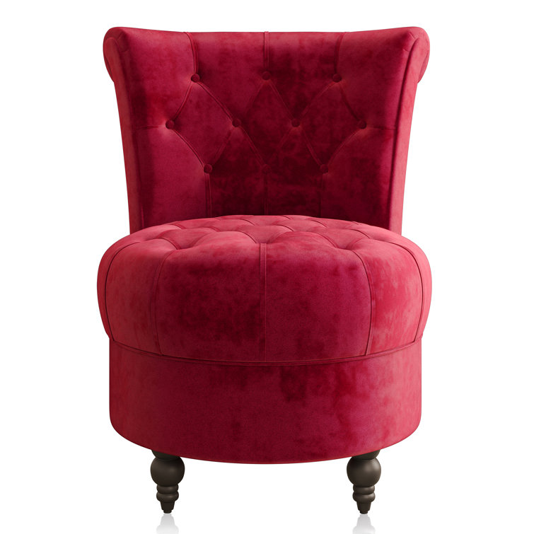 Crimson Velvet Low Back Accent Chair with Tufted Buttons