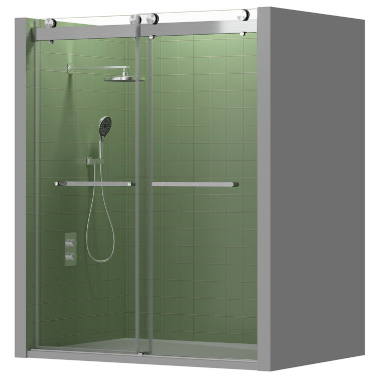 Brushed Nickel Frameless Sliding Shower Door with Tempered Glass