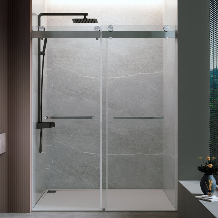 Brushed Nickel Frameless Sliding Shower Door with Tempered Glass