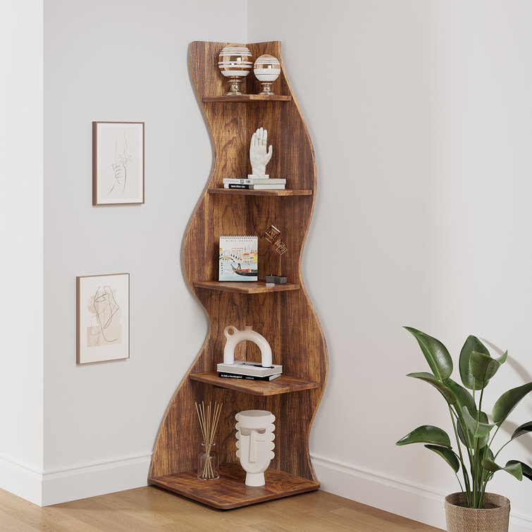 Arhab Brown 5-Tier Wave Corner Bookcase