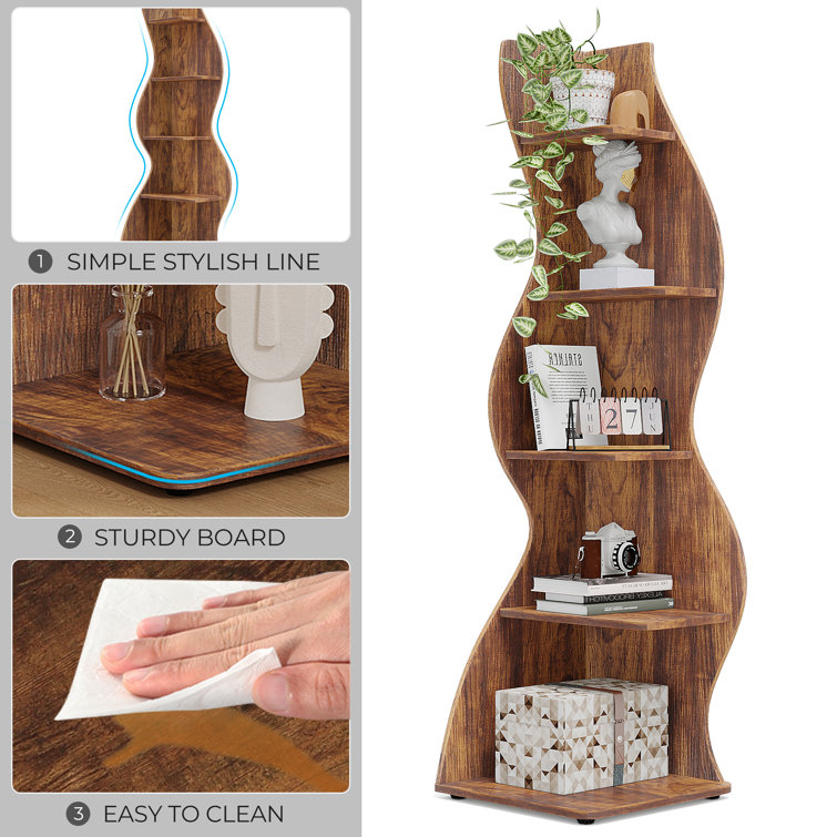Arhab Brown 5-Tier Wave Corner Bookcase