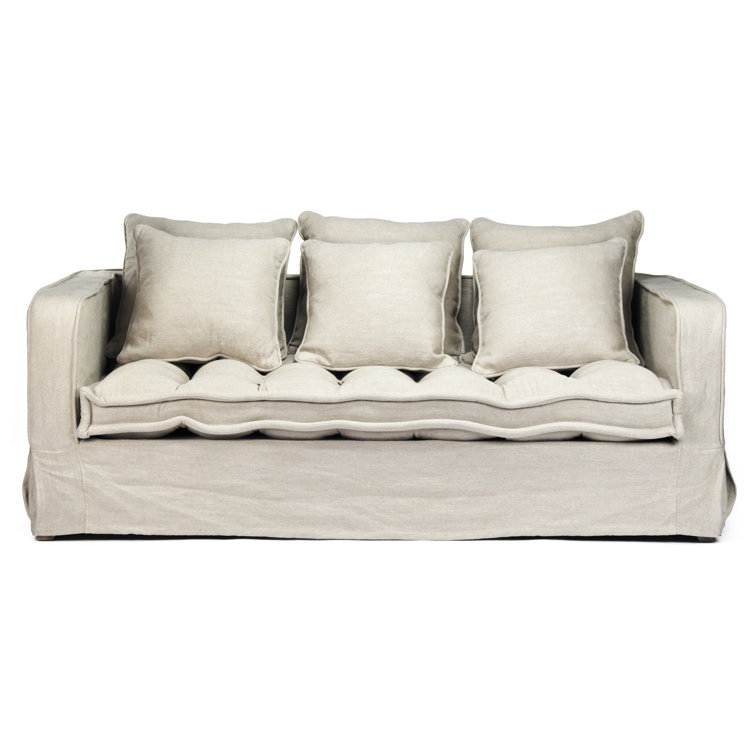 Vardon Gray Tufted Cotton Blend Sofa with Removable Cushions