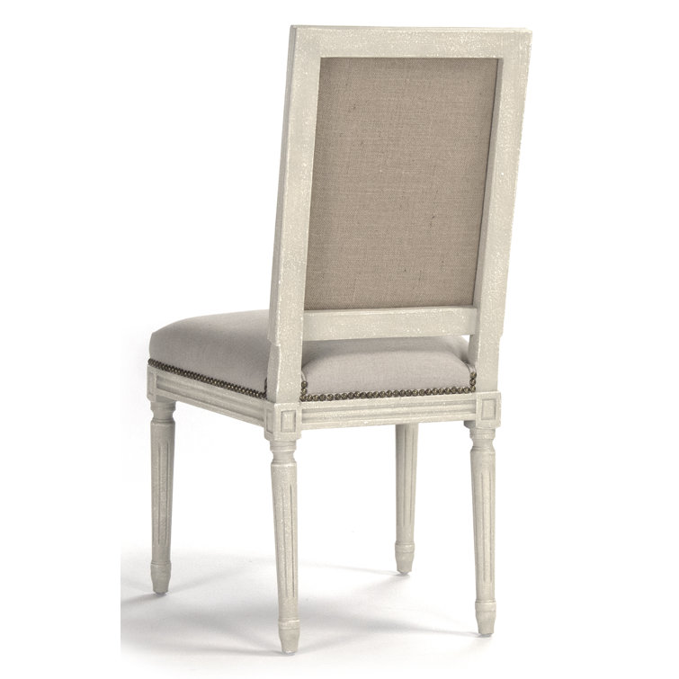 Distressed Ivory Wood Side Chair with Natural Linen and Burlap Upholstery