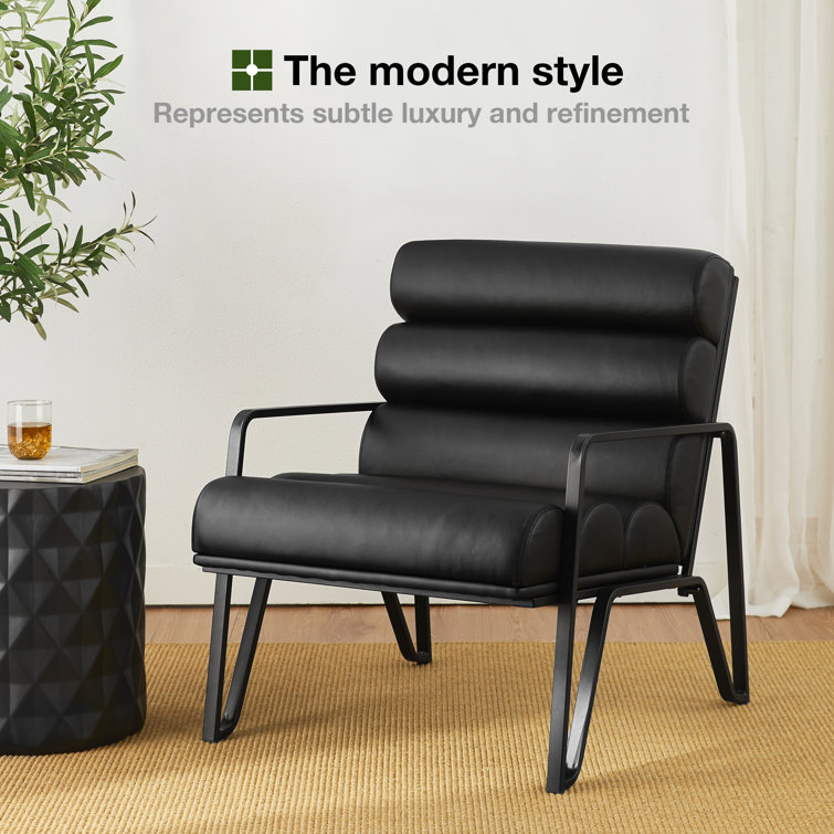 Black Faux Leather Modern Armchair with Metal Frame