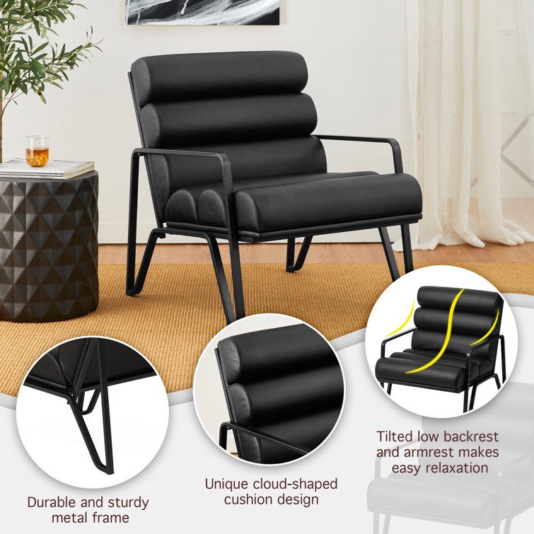 Black Faux Leather Modern Armchair with Metal Frame