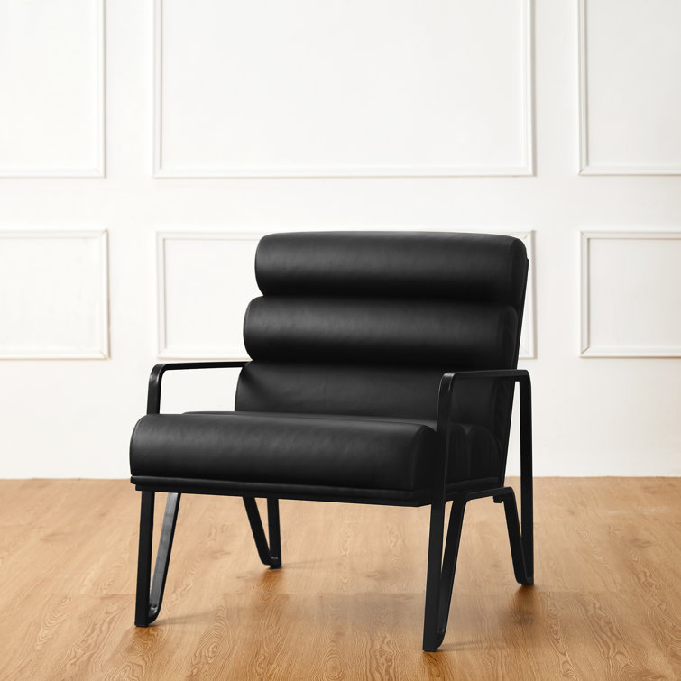Black Faux Leather Modern Armchair with Metal Frame