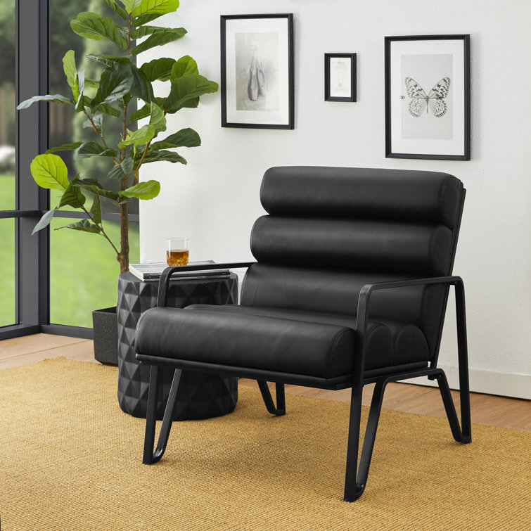 Black Faux Leather Modern Armchair with Metal Frame