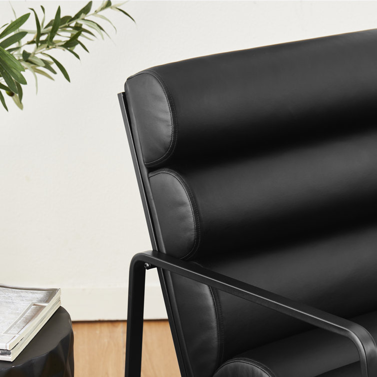 Black Faux Leather Modern Armchair with Metal Frame
