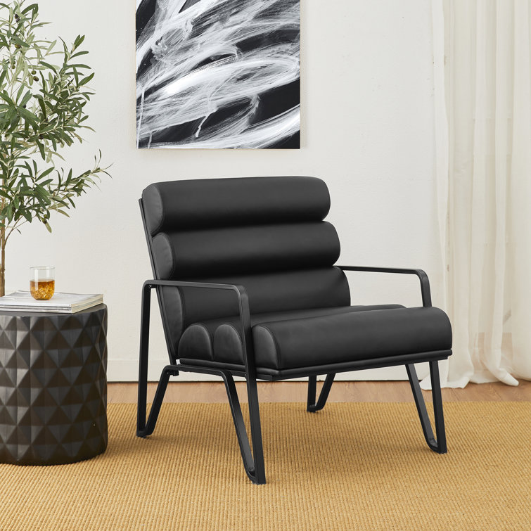 Black Faux Leather Modern Armchair with Metal Frame