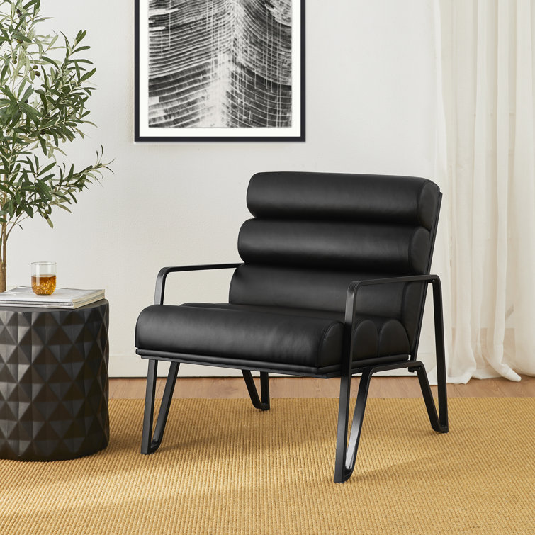 Black Faux Leather Modern Armchair with Metal Frame