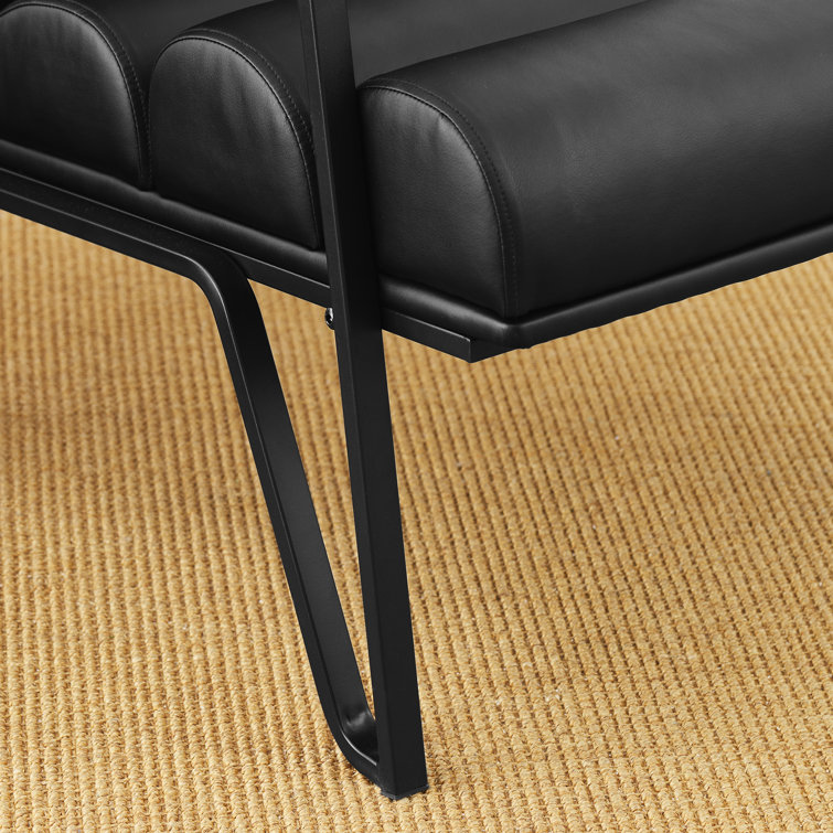 Black Faux Leather Modern Armchair with Metal Frame