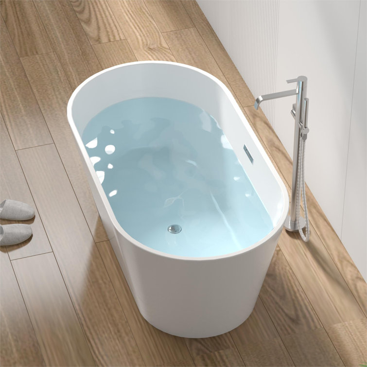 59'' White Freestanding Acrylic Soaking Bathtub