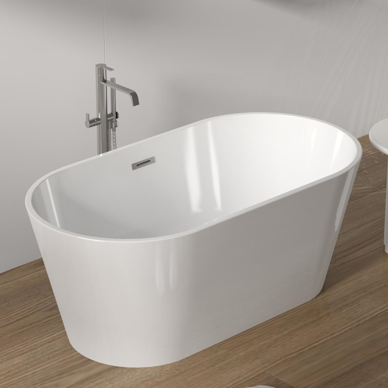 59'' White Freestanding Acrylic Soaking Bathtub