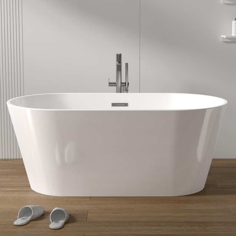 59'' White Freestanding Acrylic Soaking Bathtub