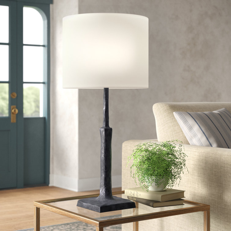 Modern Black Resin Desk Lamp with White Linen Shade