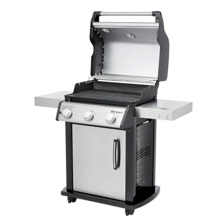 Stainless Steel 3-Burner Propane Gas Grill with Side Shelves