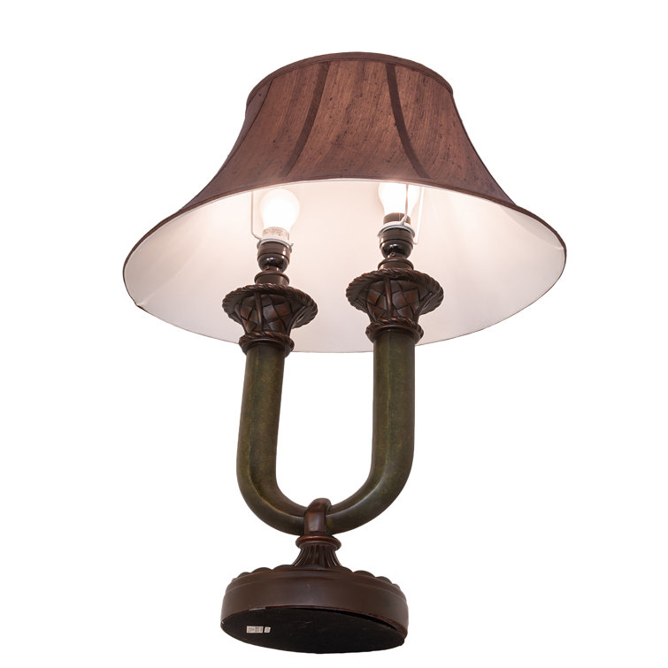 Cypress Bronze Twin Column 2-Light Table Lamp with Mahogany Shade