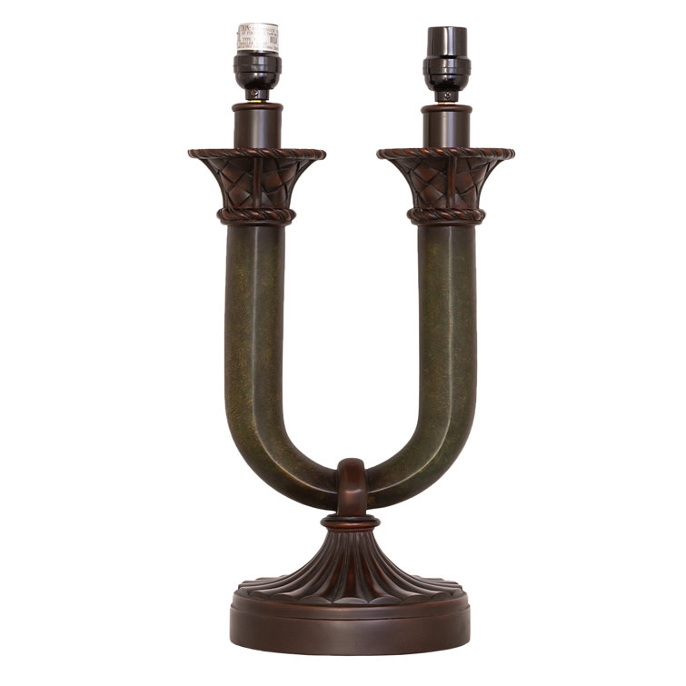 Cypress Bronze Twin Column 2-Light Table Lamp with Mahogany Shade