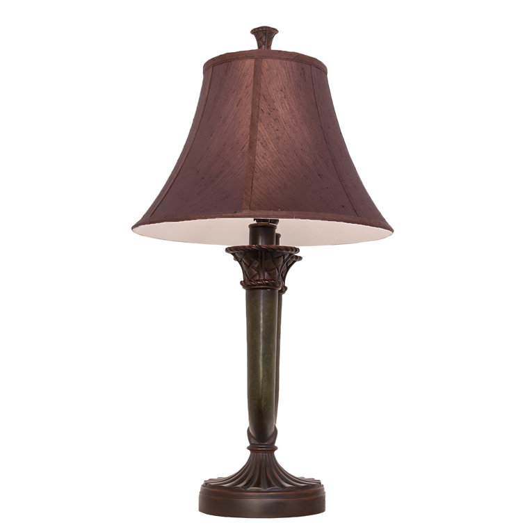 Cypress Bronze Twin Column 2-Light Table Lamp with Mahogany Shade