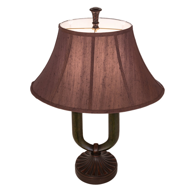 Cypress Bronze Twin Column 2-Light Table Lamp with Mahogany Shade