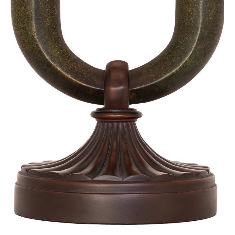 Cypress Bronze Twin Column 2-Light Table Lamp with Mahogany Shade