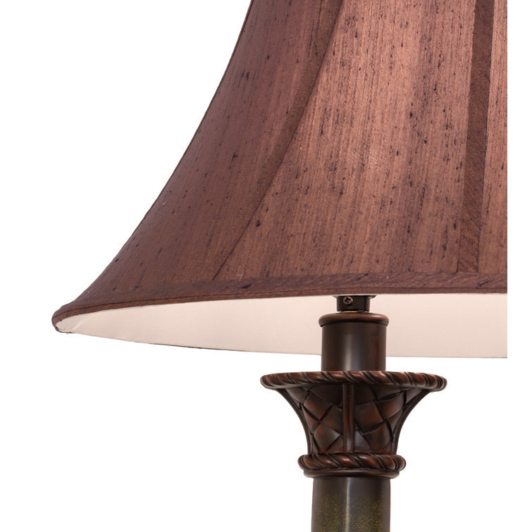 Cypress Bronze Twin Column 2-Light Table Lamp with Mahogany Shade