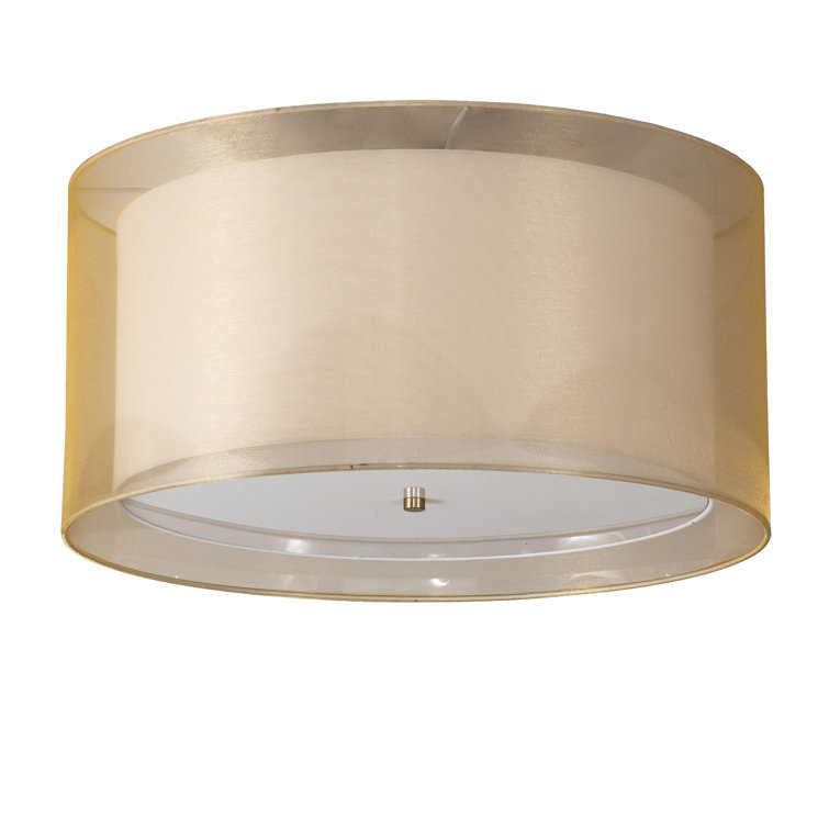 Antique Brass and Beige Drum LED Flush Mount
