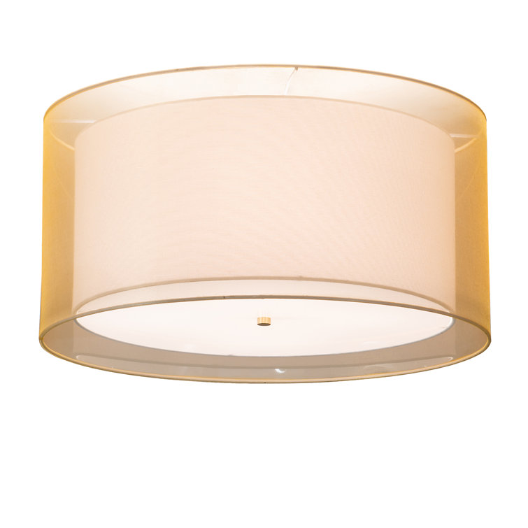 Antique Brass and Beige Drum LED Flush Mount